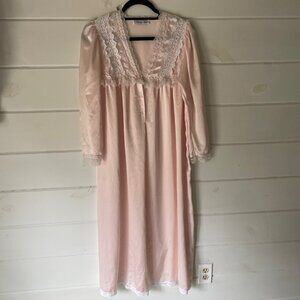 Vintage Christian Dior Pastel Pink Satin Lace Long Nightgown Women's Small See M